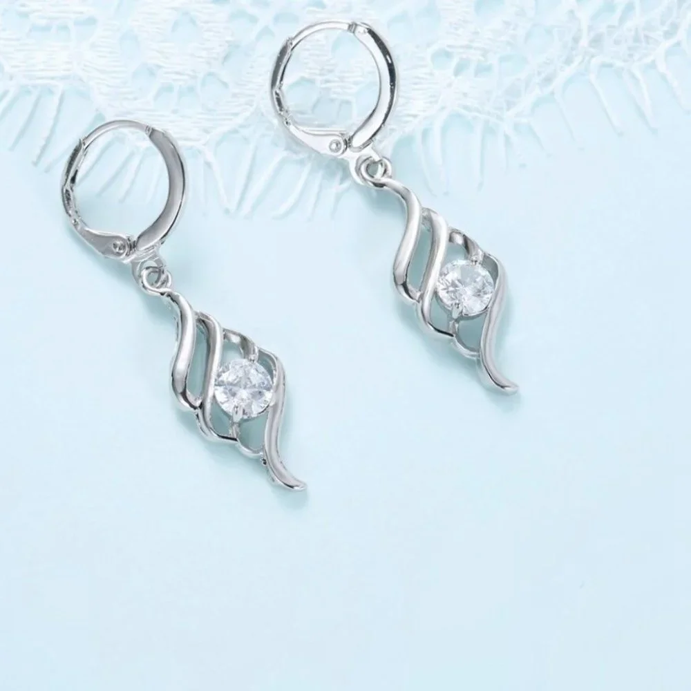 🌟 Hoop 925 Sterling Silver Necklace With Earrings Set Spiral - Picture 3 of 7